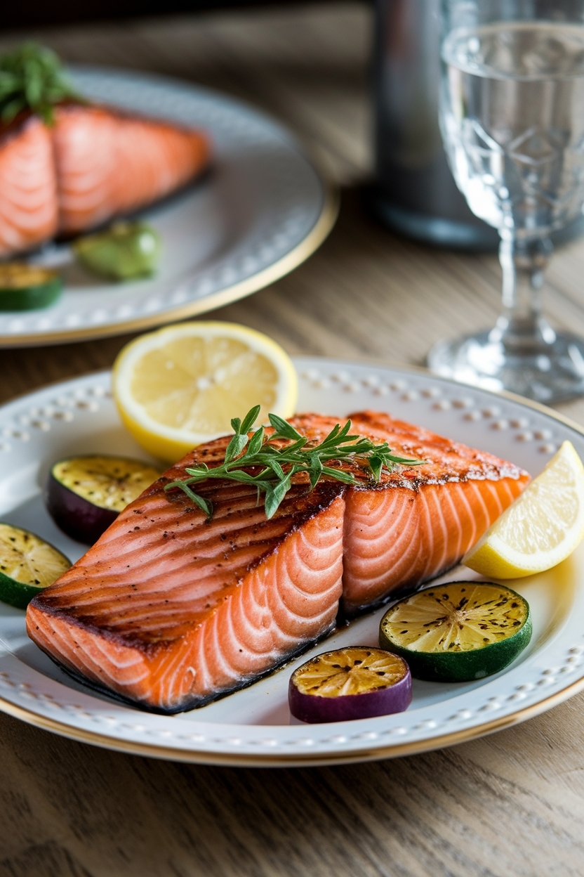 beautiful plated salmon dinner styled