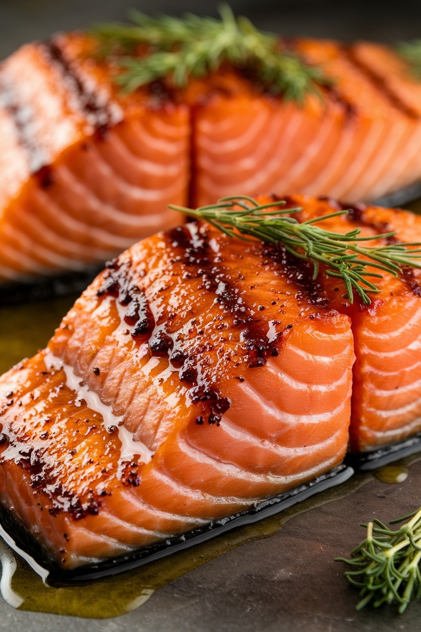 macro close up of juicy grilled salmon