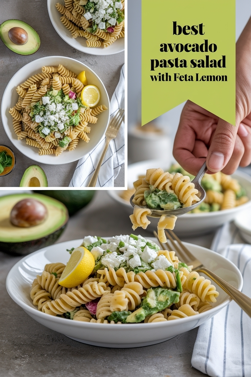 avocado pasta salad with feta lemon