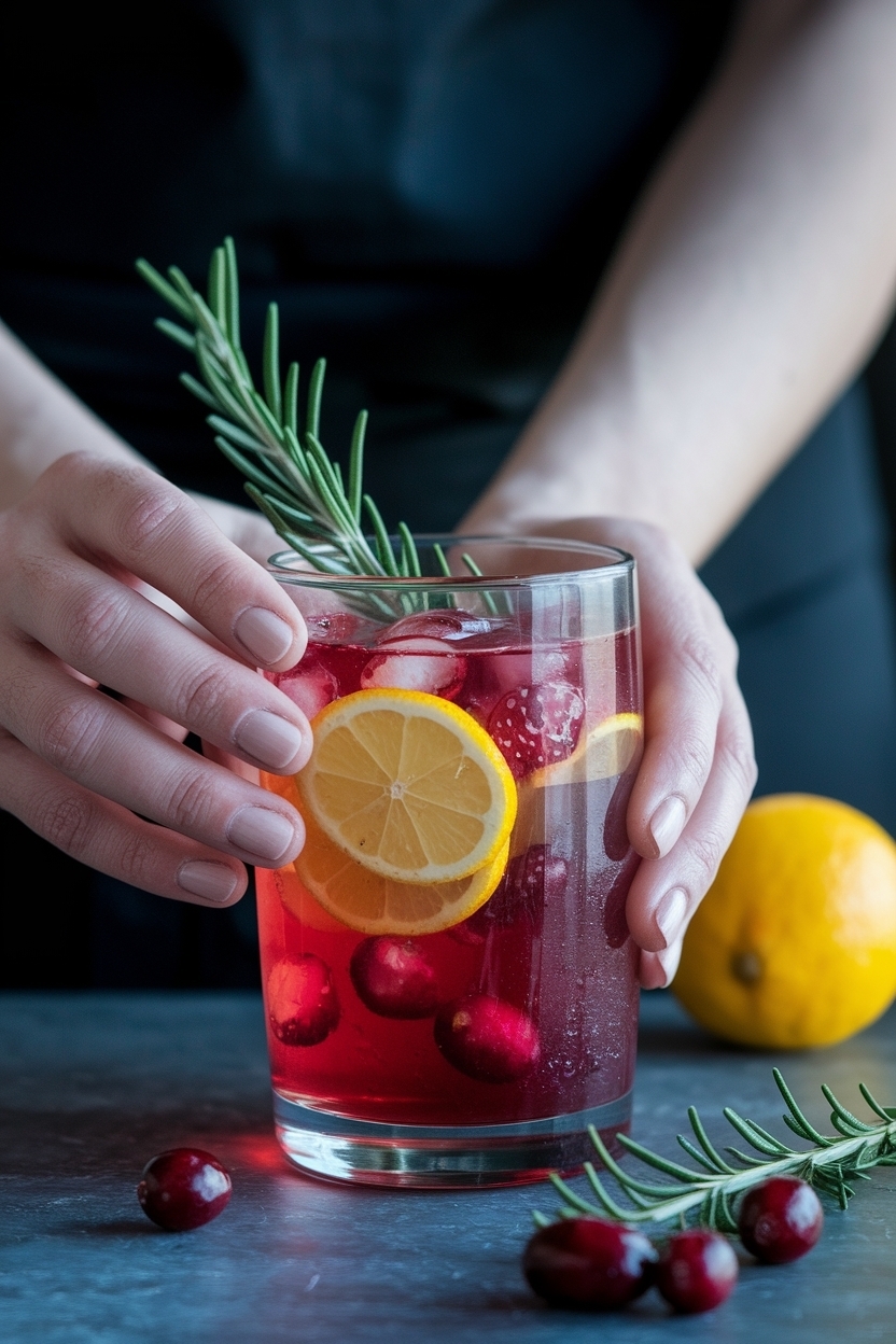 cranberry rosemary spritz mocktail