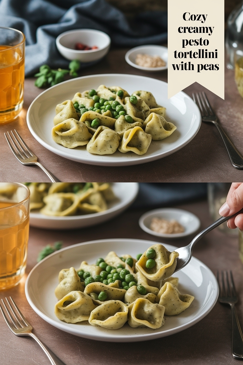 creamy pesto tortellini with peas