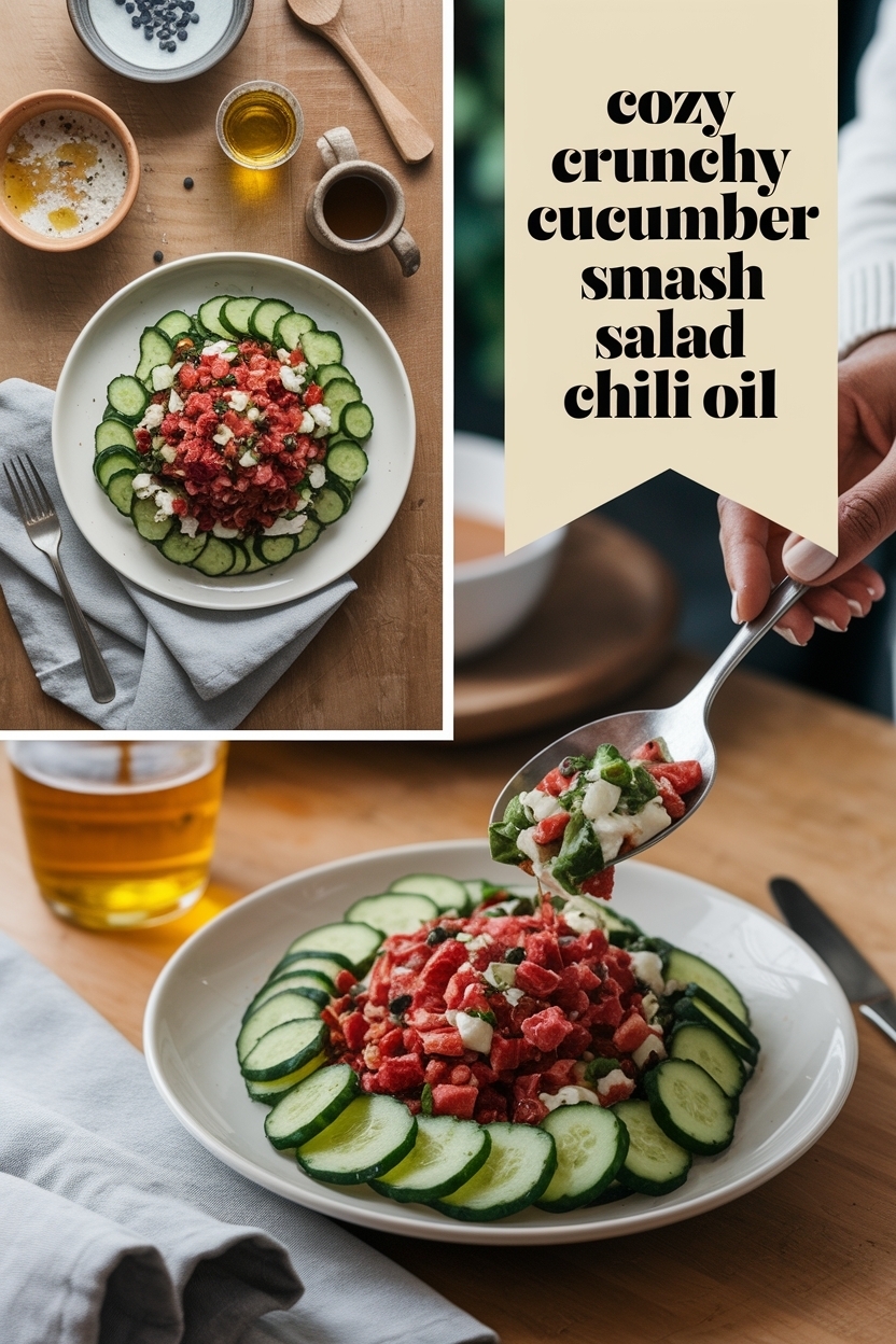 crunchy cucumber smash salad chili oil