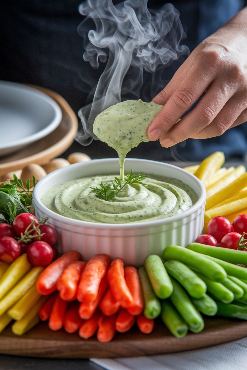 farmers market crudités board green goddess dip