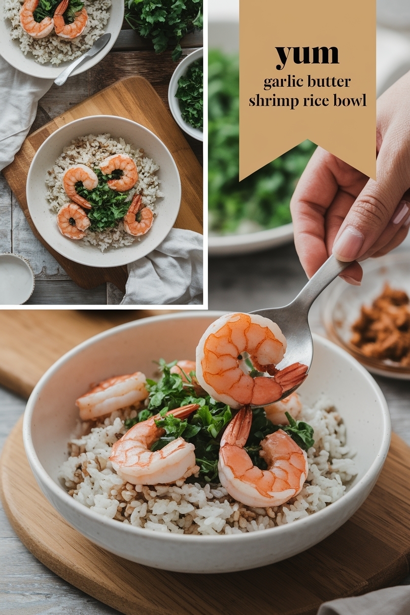 garlic butter shrimp rice bowl