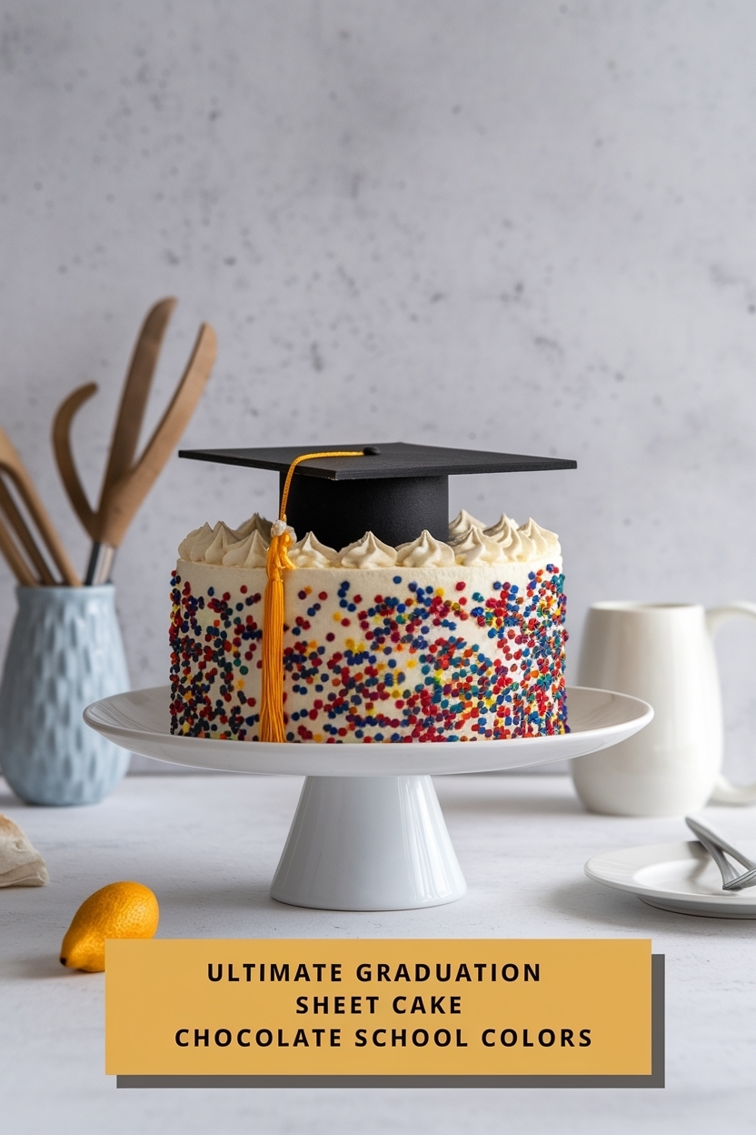 graduation sheet cake chocolate school colors