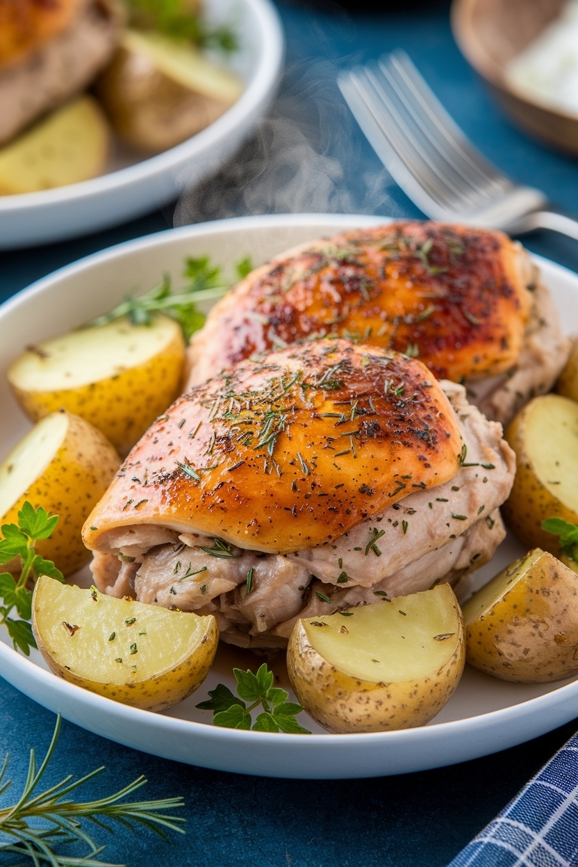 herb roasted chicken thighs with potatoes