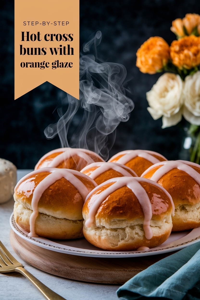 hot cross buns with orange glaze