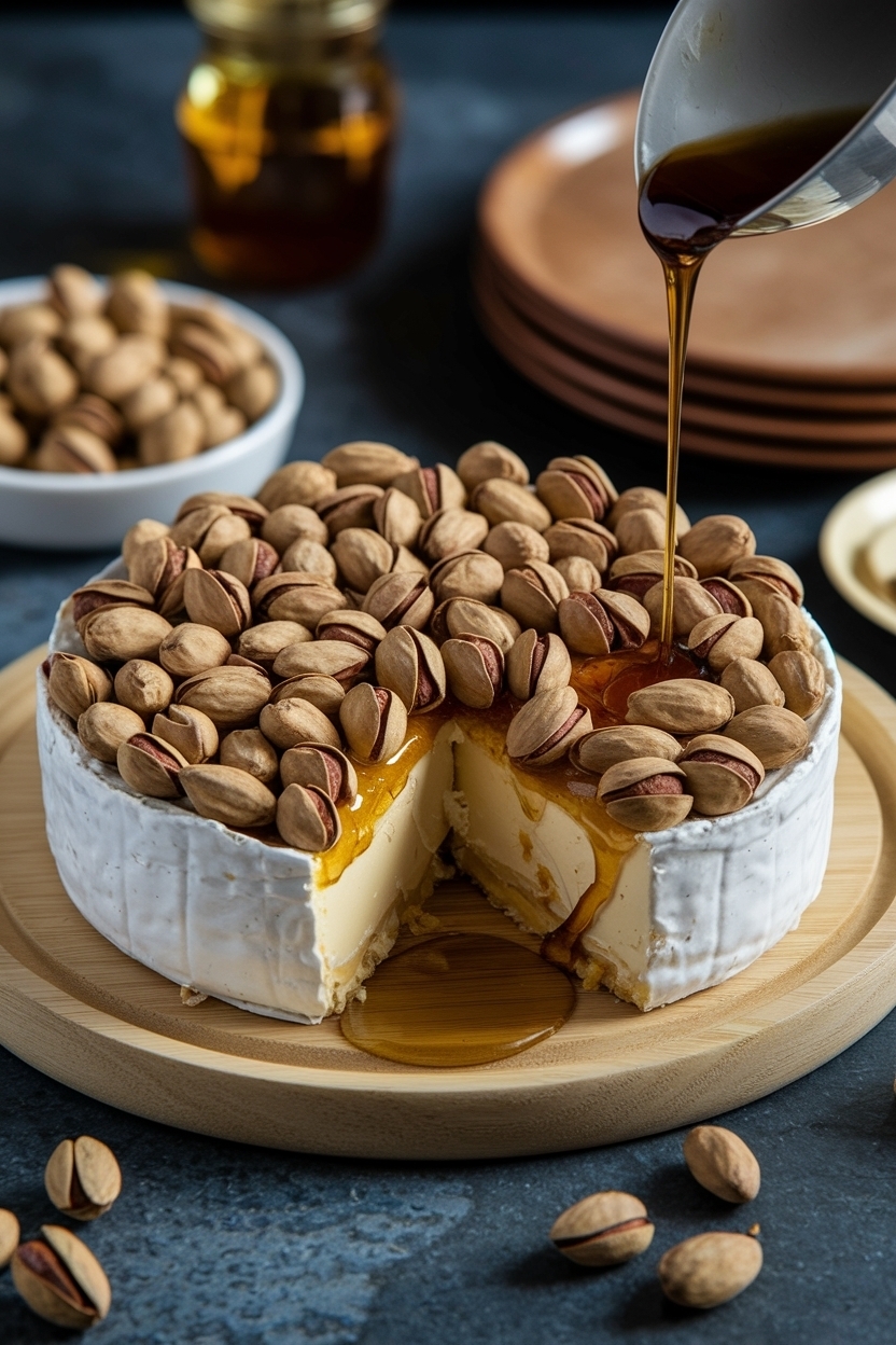 baked brie with hot honey pistachios
