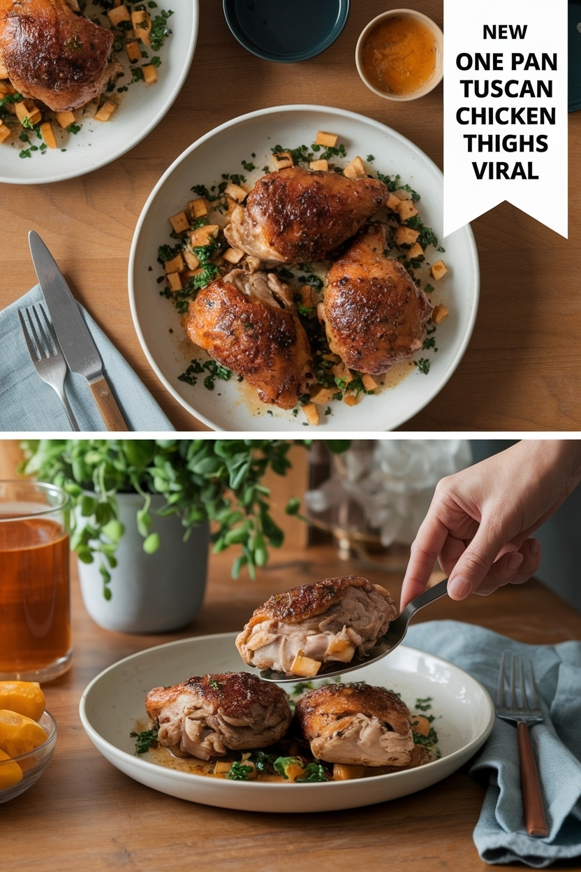one pan tuscan chicken thighs viral