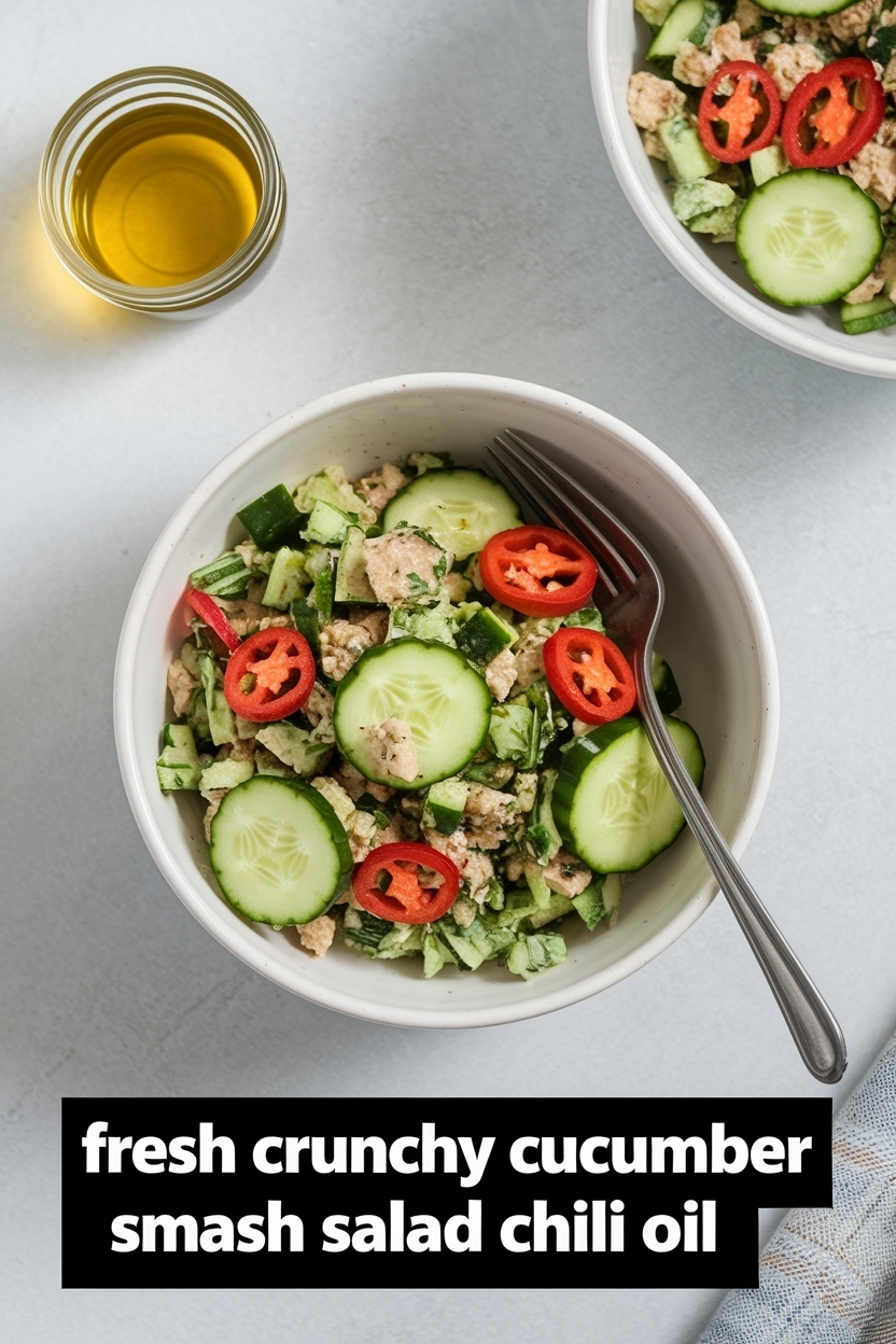 crunchy cucumber smash salad chili oil