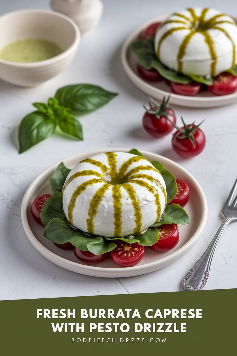 burrata caprese with pesto drizzle