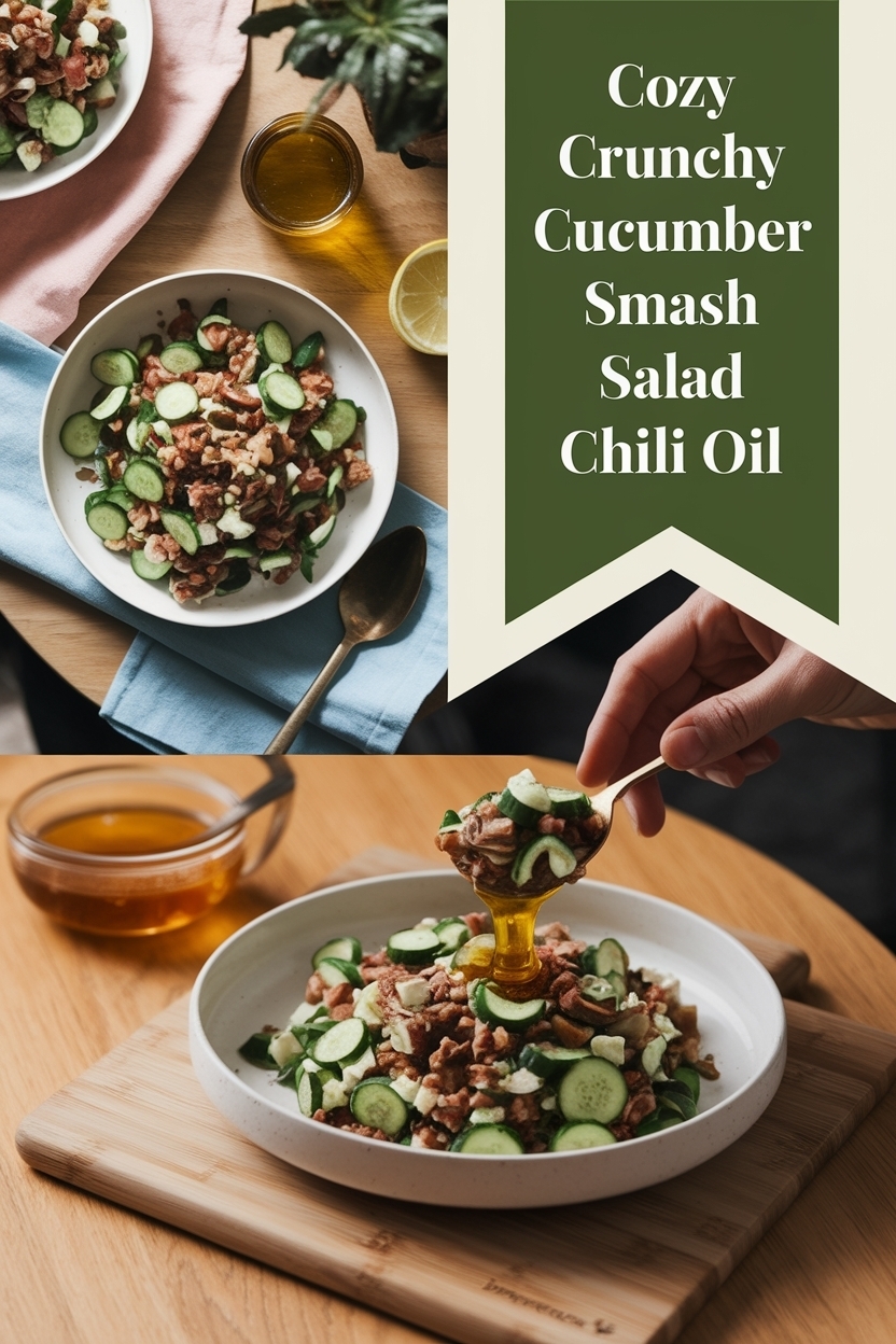 crunchy cucumber smash salad chili oil