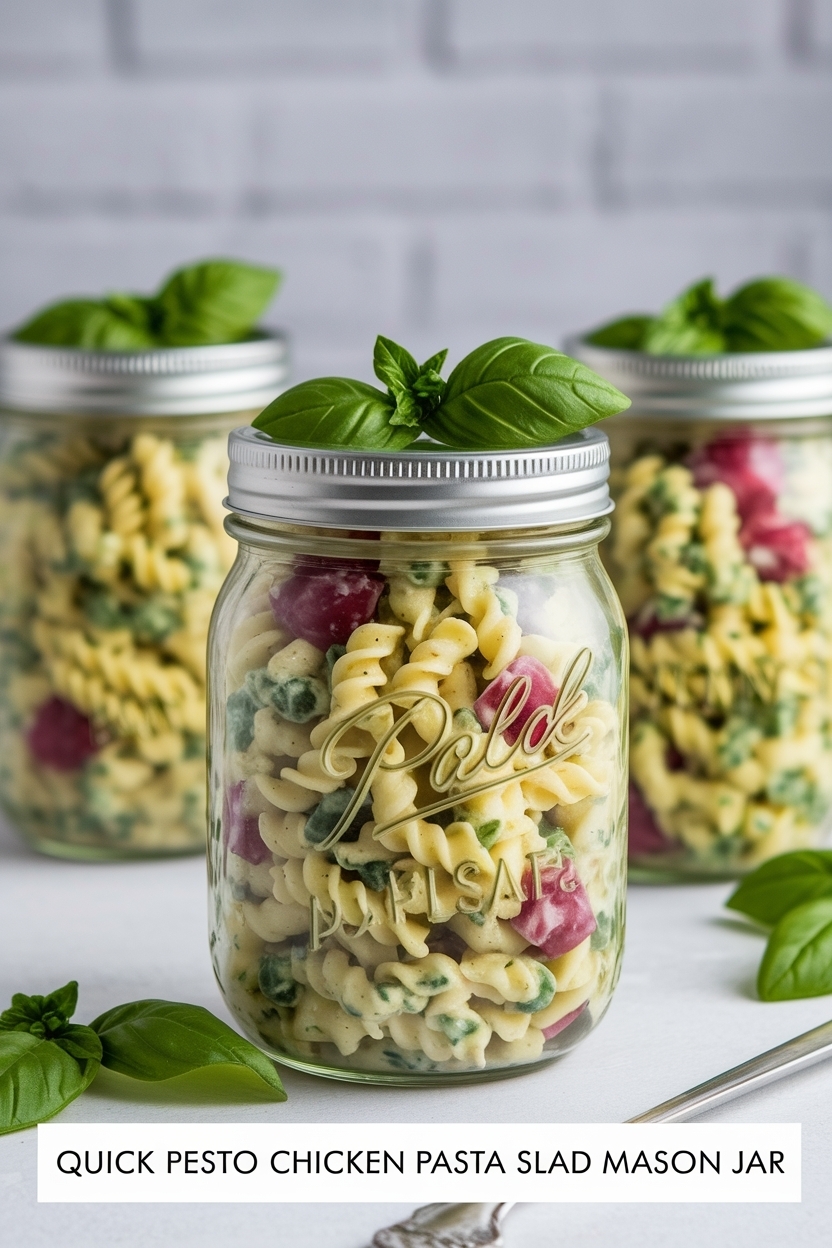 pesto chicken pasta salad mason jar
