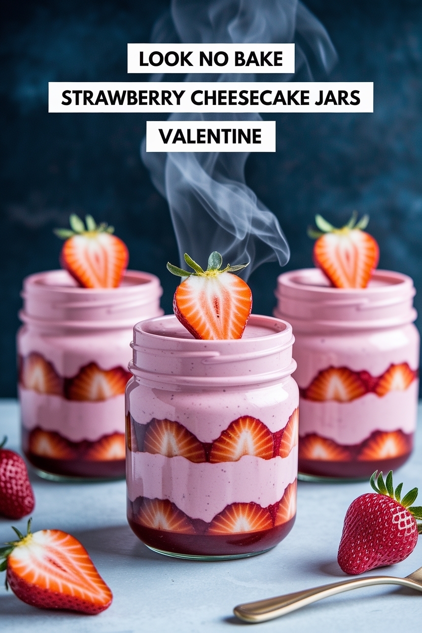 no bake strawberry cheesecake jars valentine