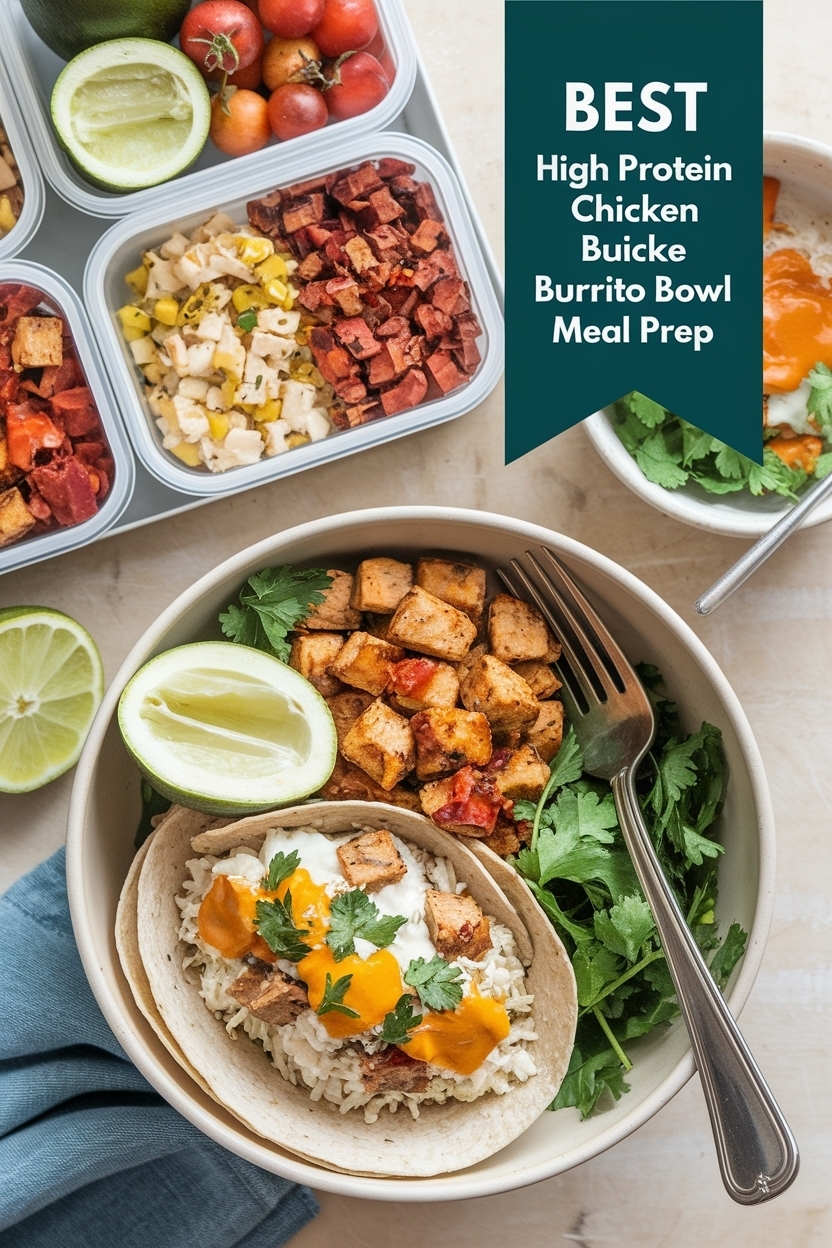 high protein chicken burrito bowl meal prep - Extra Photo