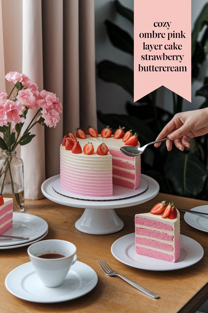 ombre pink layer cake strawberry buttercream