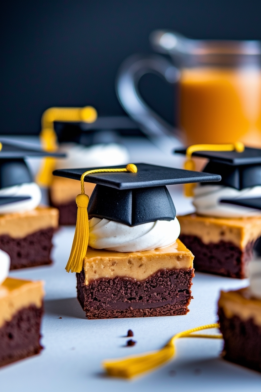 graduation brownie bites with caps