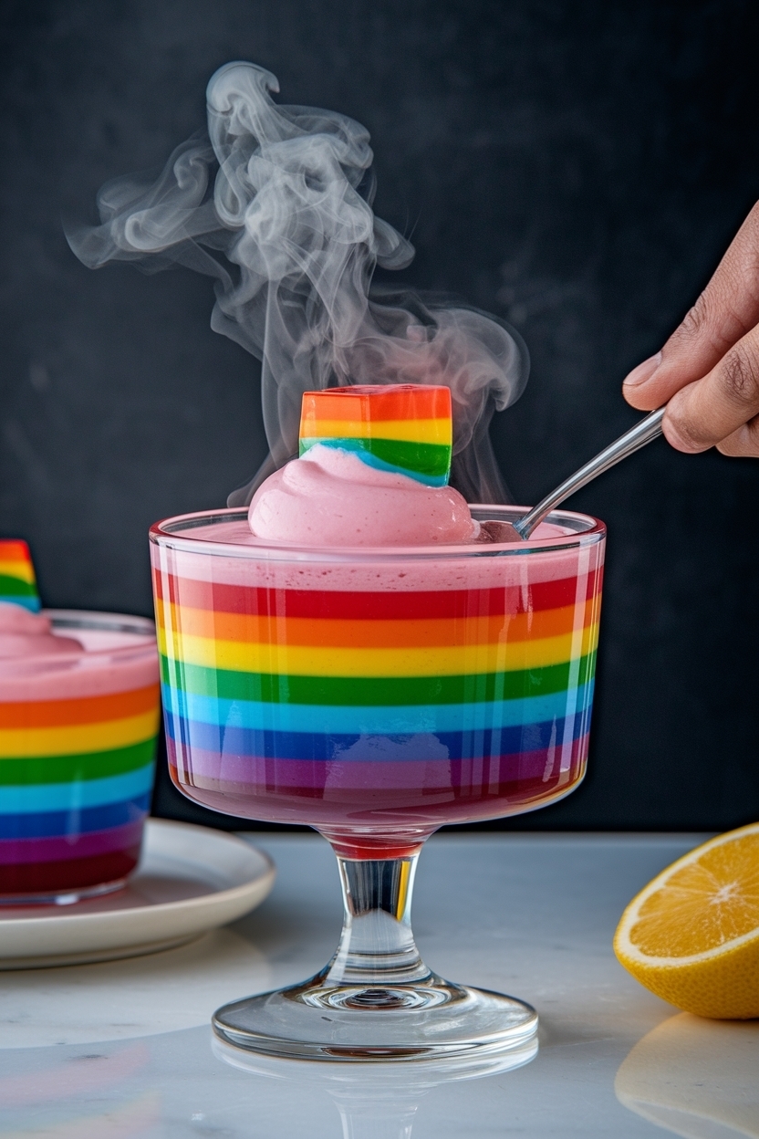 rainbow jello cubes dessert