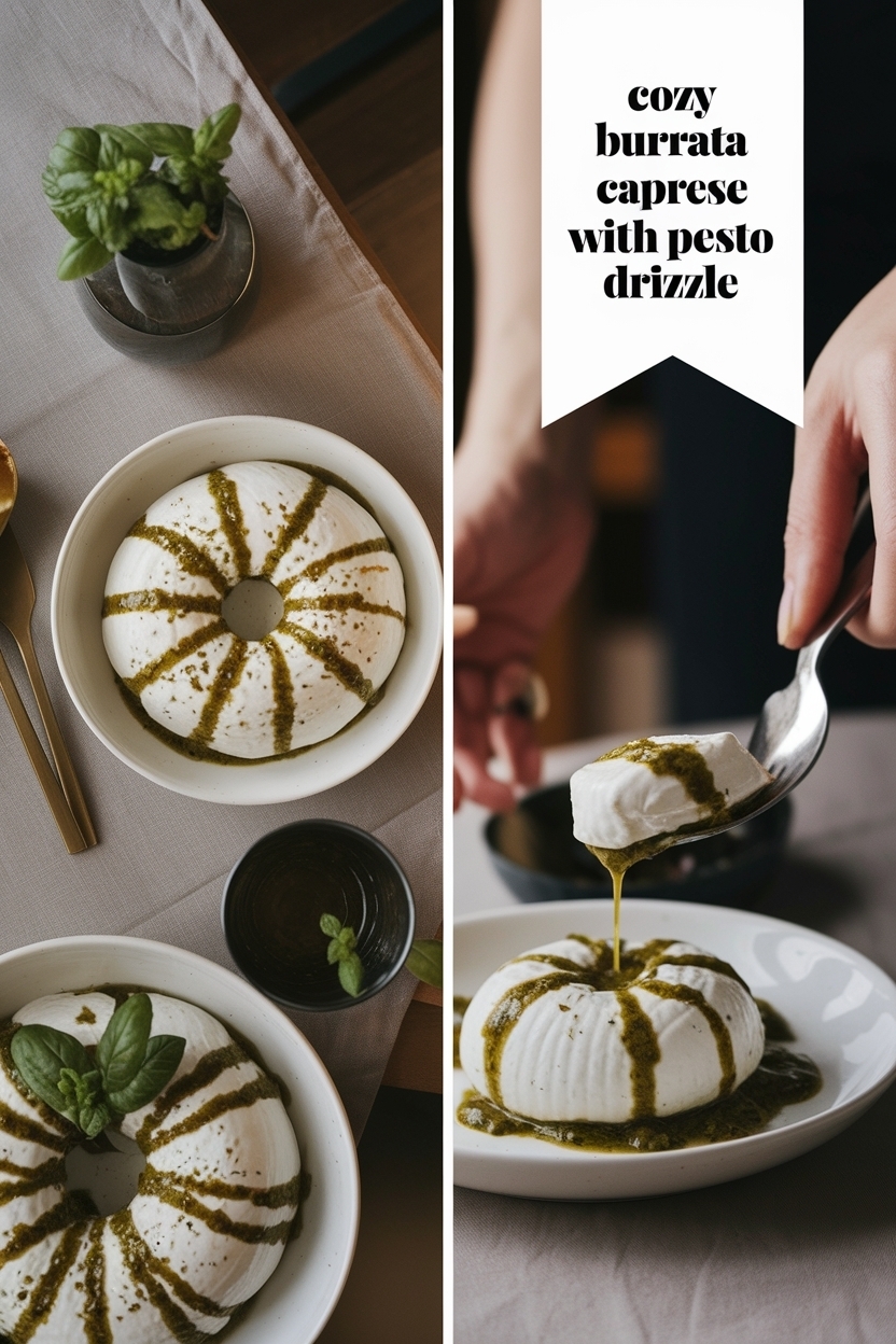 burrata caprese with pesto drizzle
