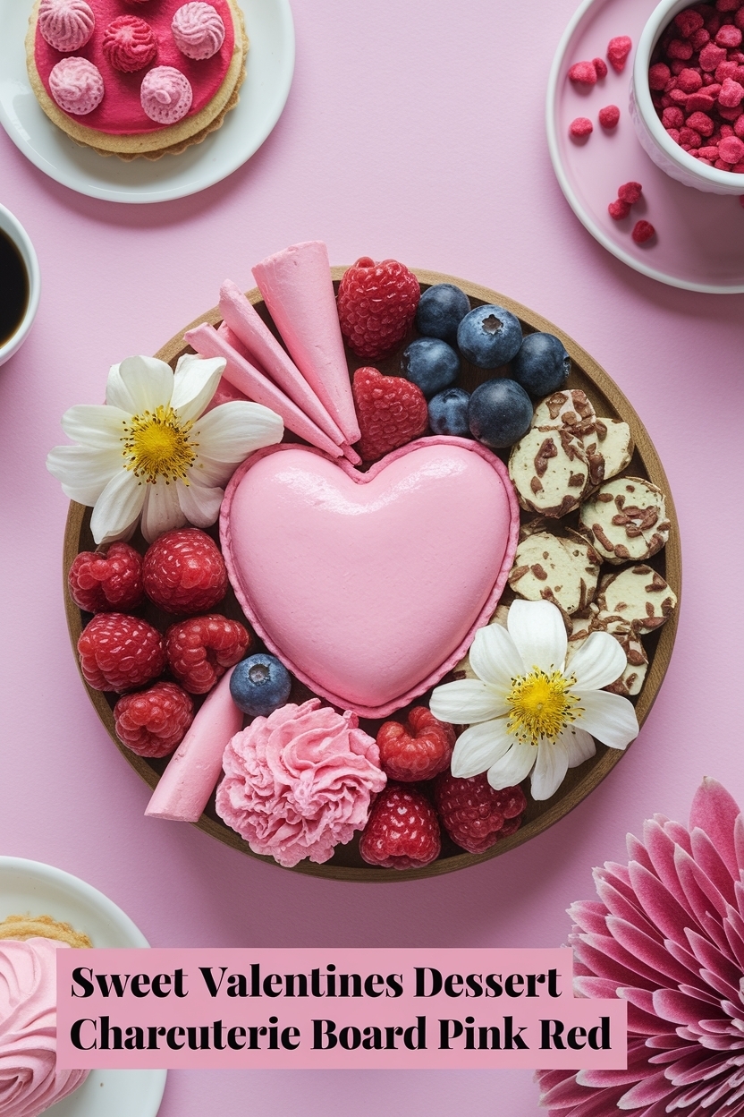 valentines dessert charcuterie board pink red