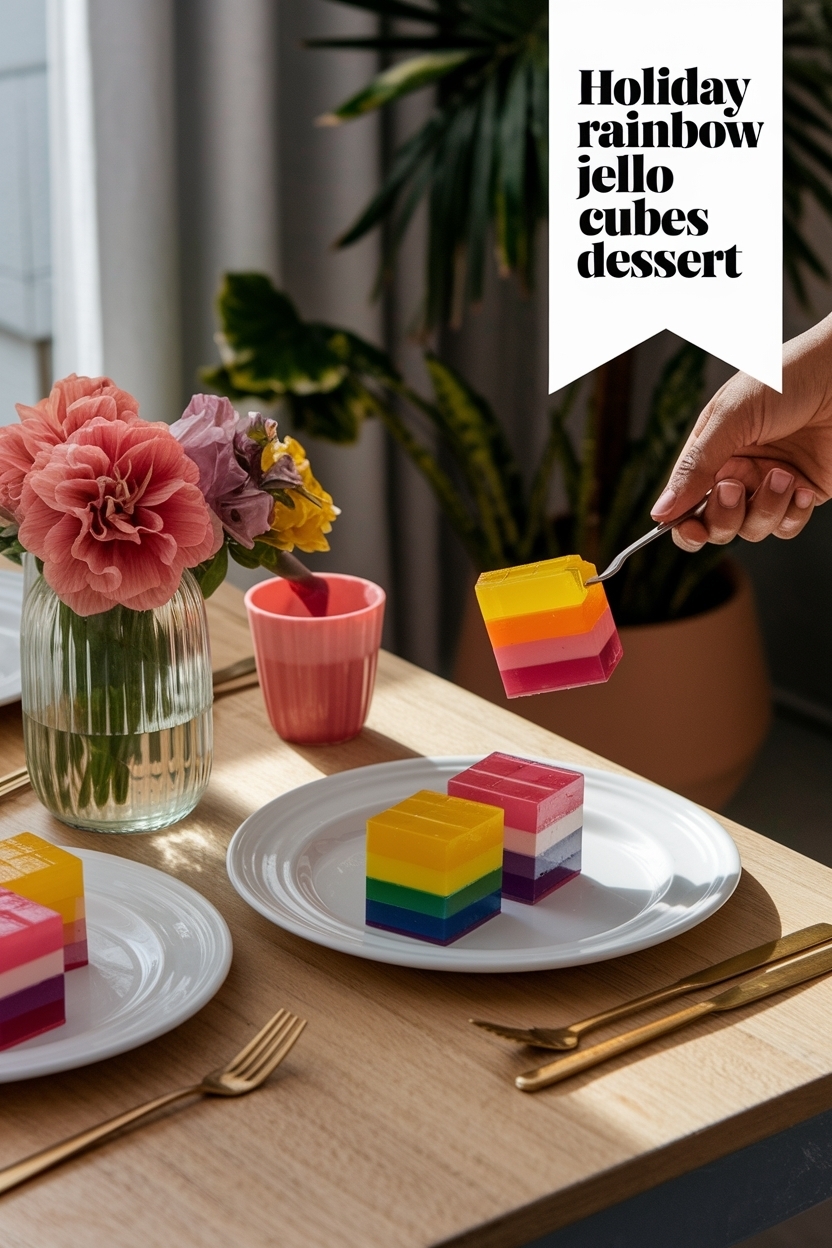 rainbow jello cubes dessert
