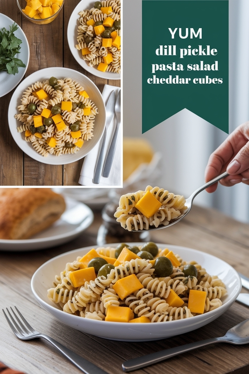 dill pickle pasta salad cheddar cubes