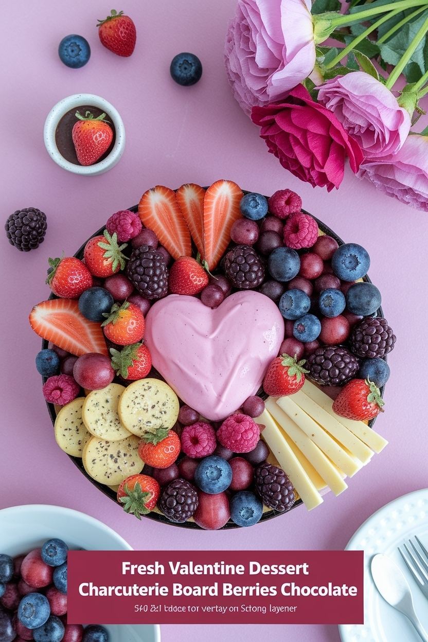 valentine dessert charcuterie board berries chocolate