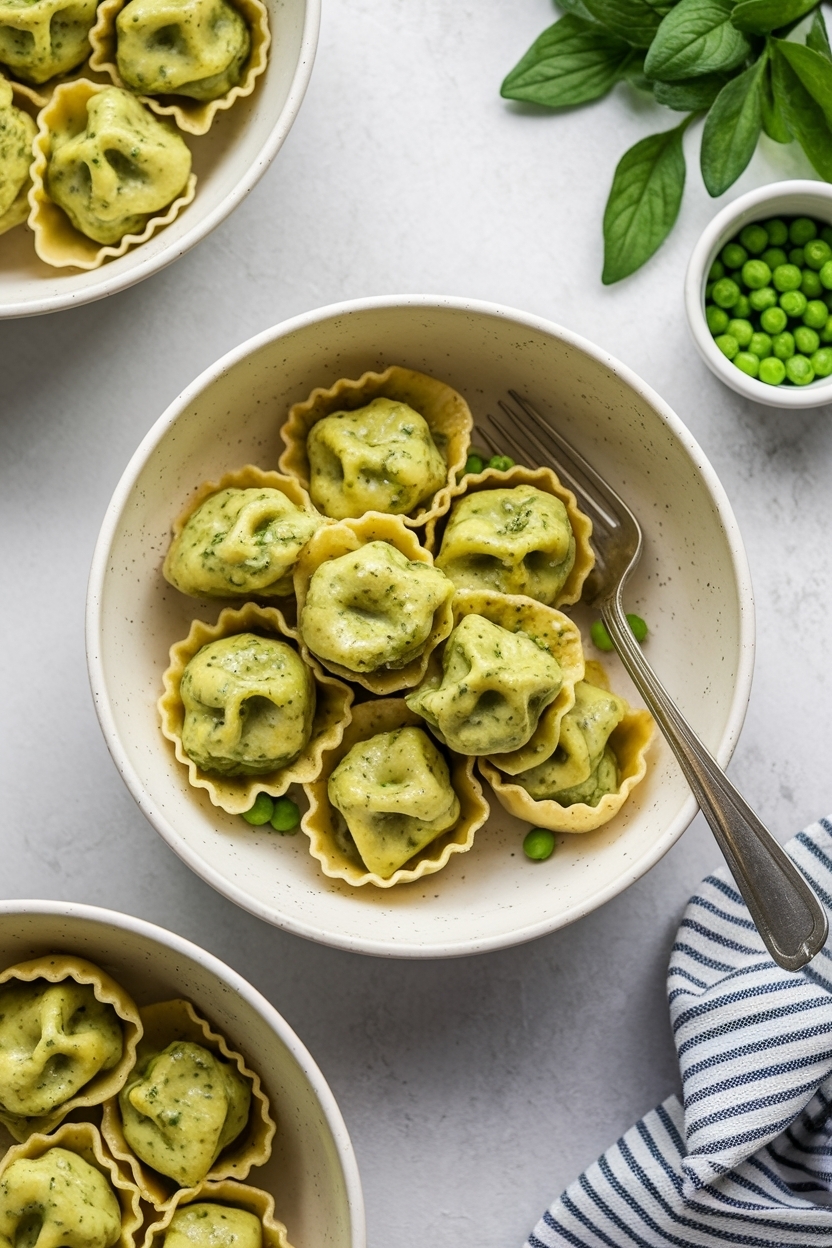 creamy pesto tortellini with peas
