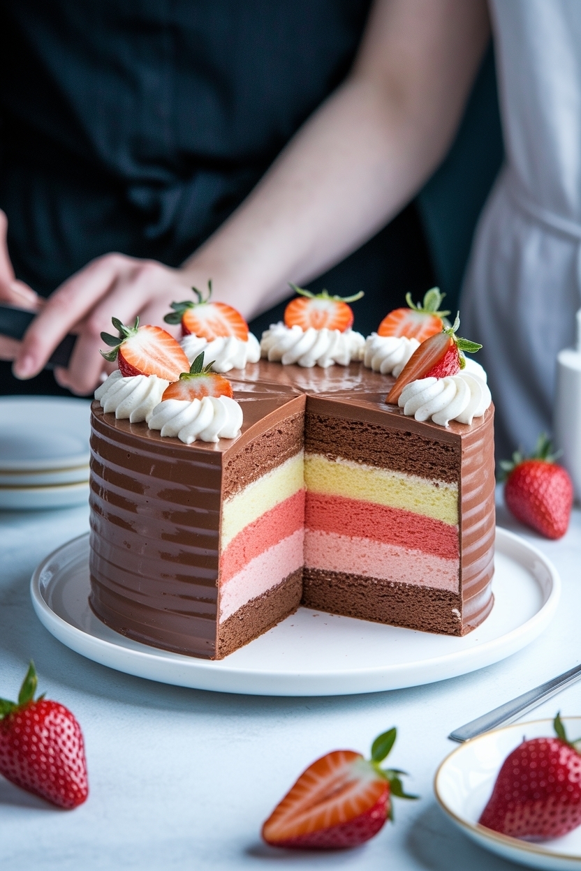 neapolitan layer cake chocolate vanilla strawberry