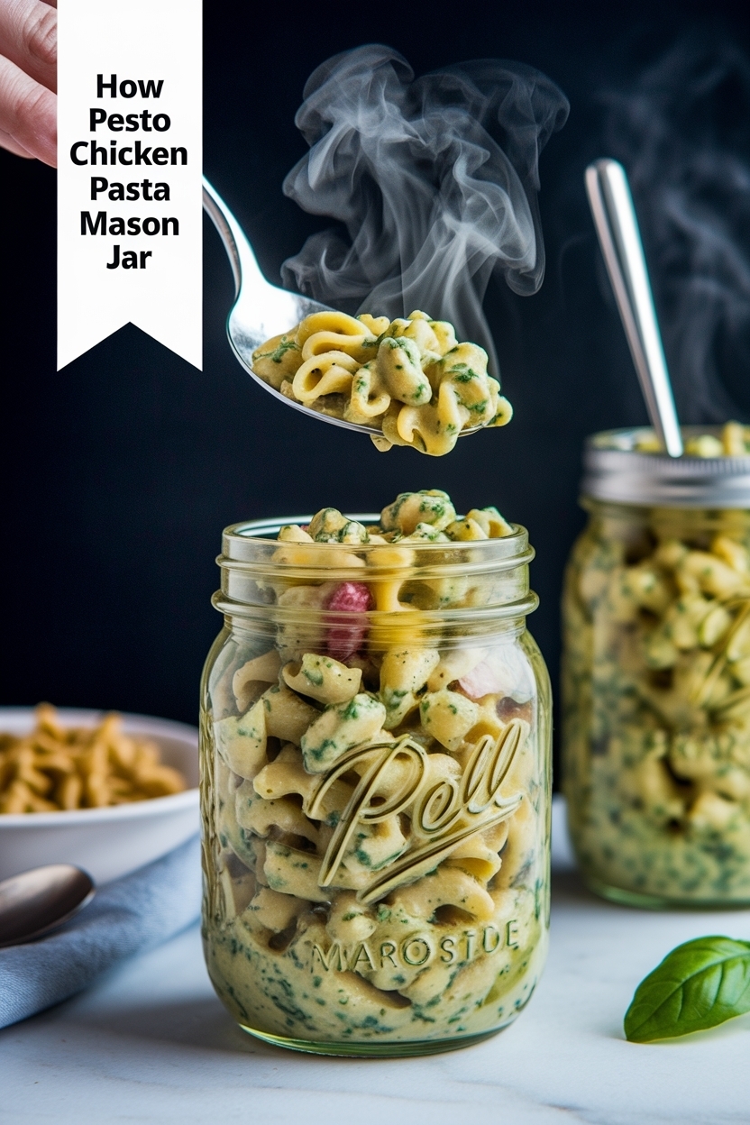 pesto chicken pasta salad mason jar