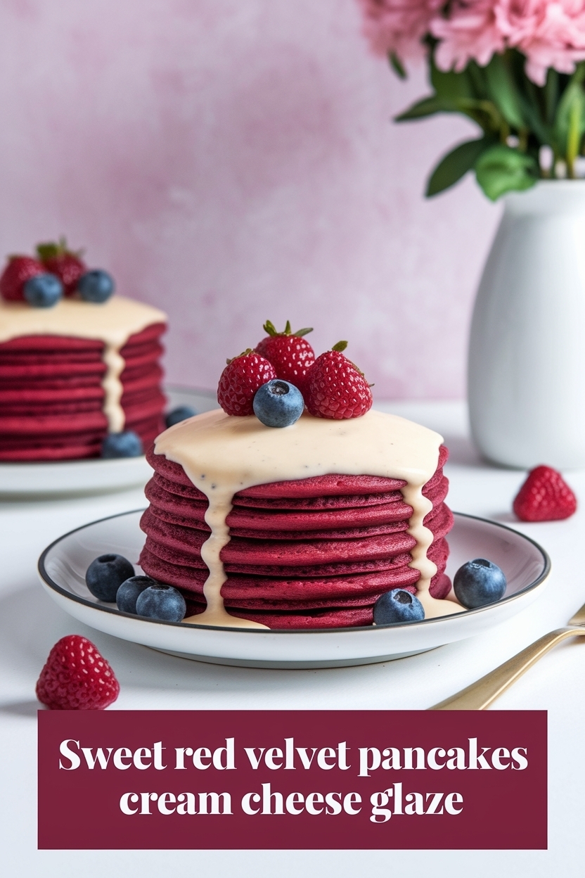 red velvet pancakes cream cheese glaze