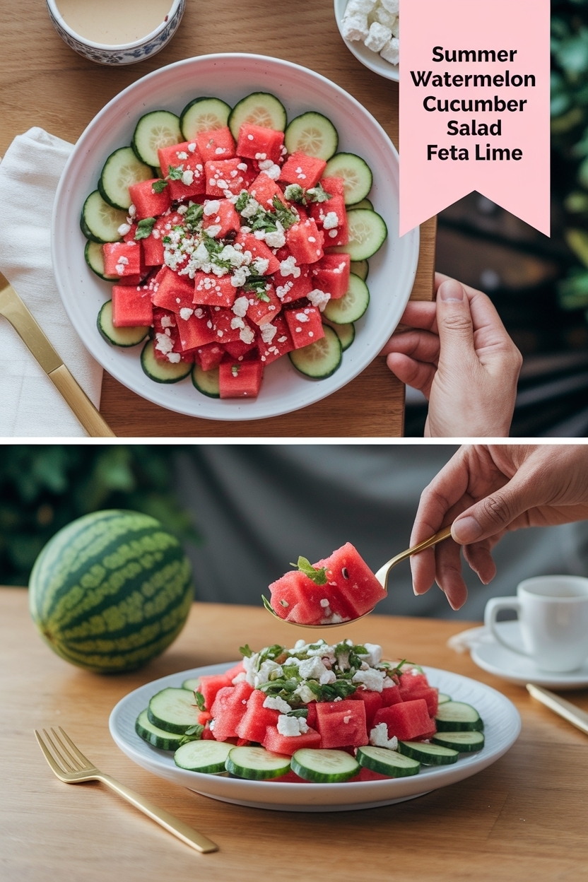 watermelon cucumber salad feta lime