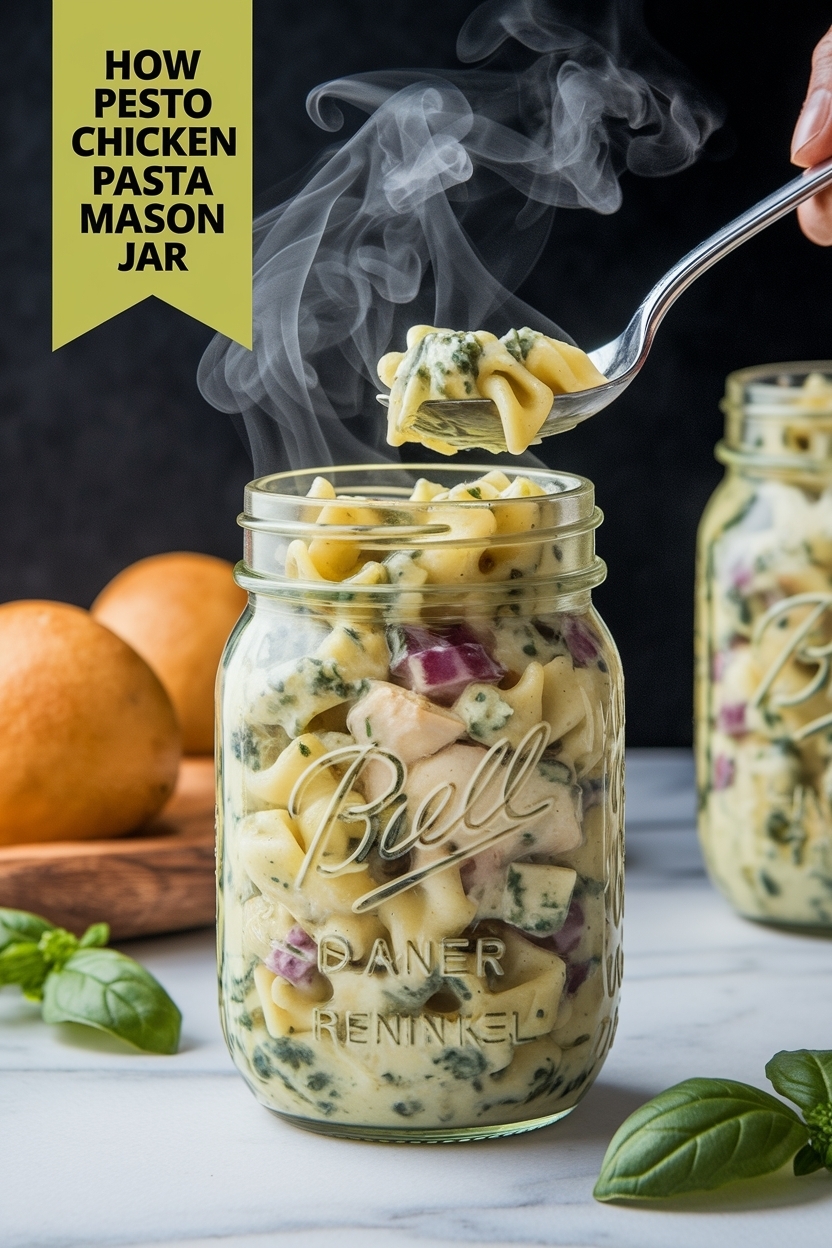 pesto chicken pasta salad mason jar