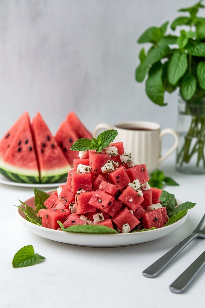 watermelon salad recipe feta mint summer