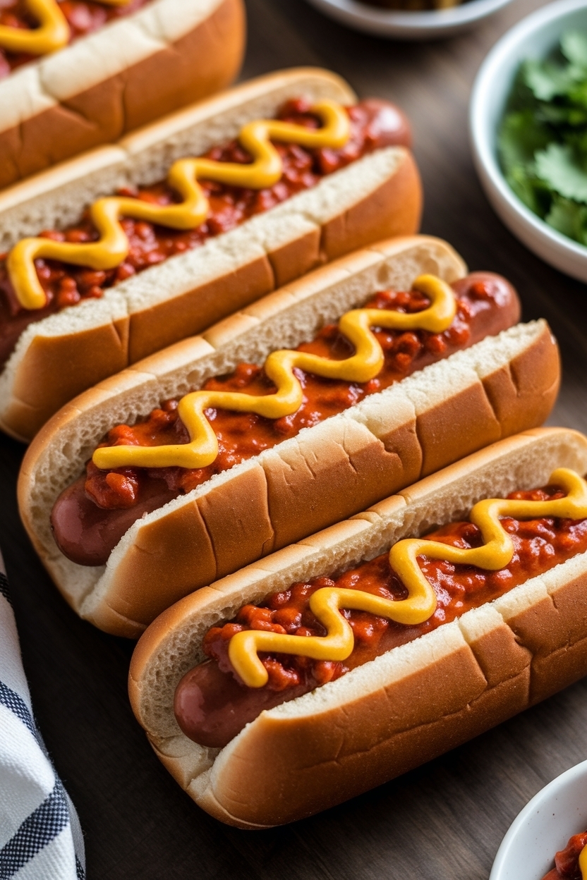 grilled hot dogs with chili