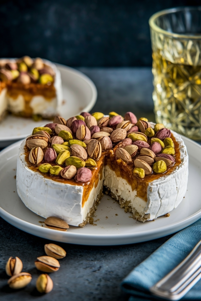 baked brie with hot honey pistachios