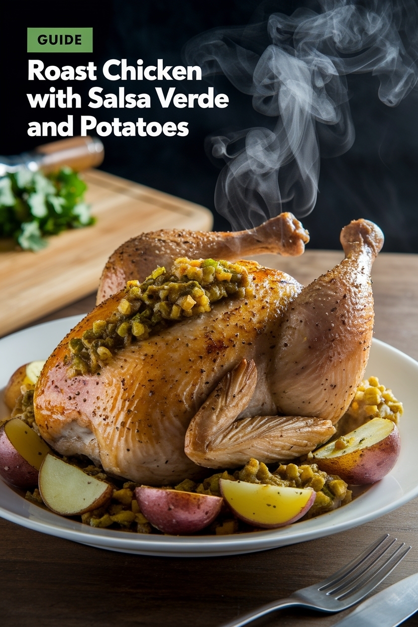 roast chicken with salsa verde and potatoes
