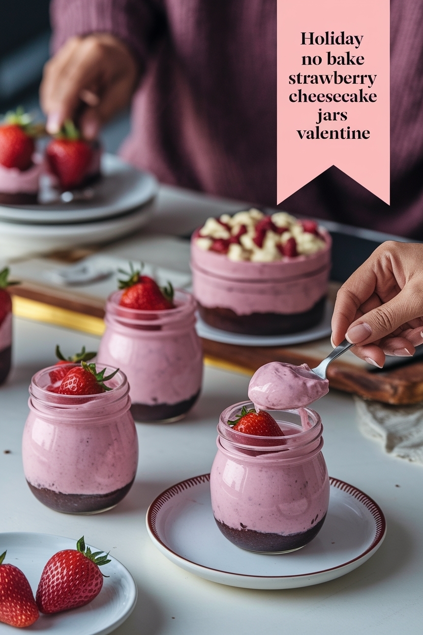no bake strawberry cheesecake jars valentine