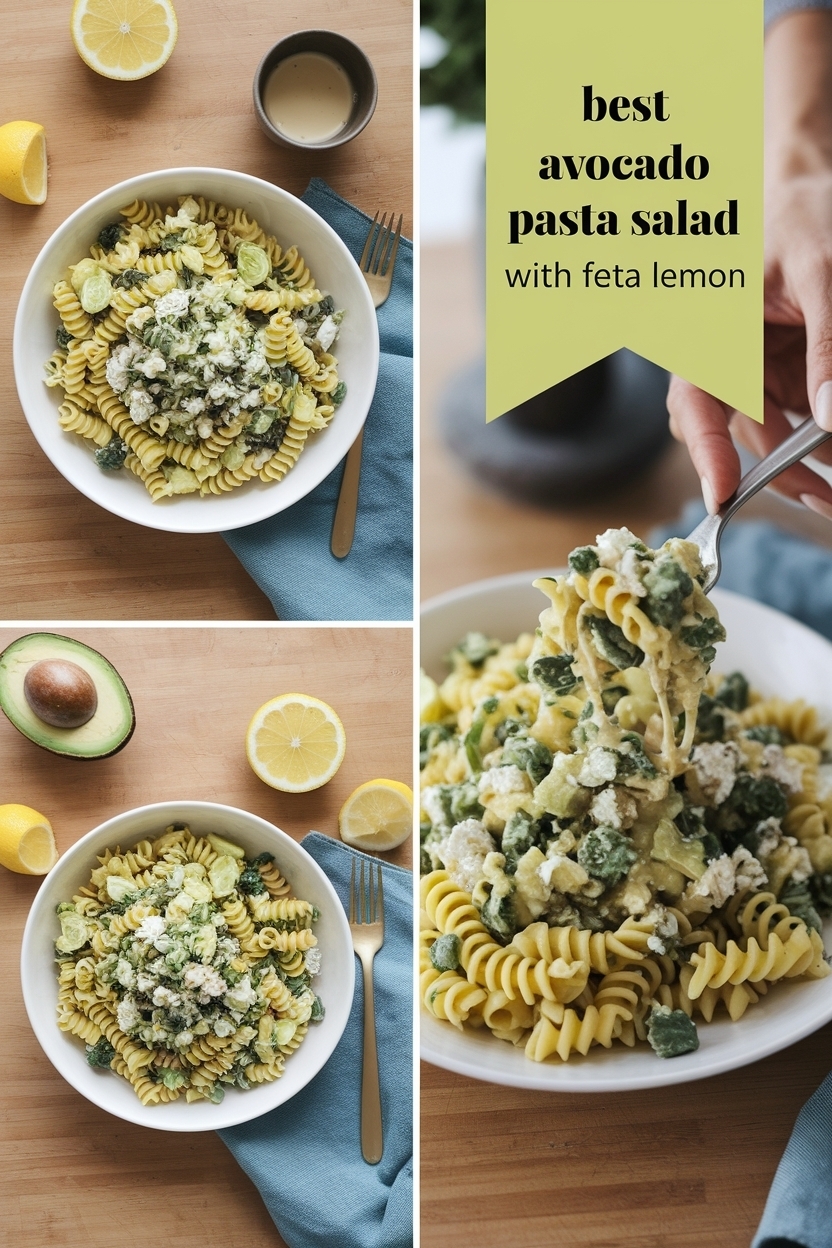 avocado pasta salad with feta lemon
