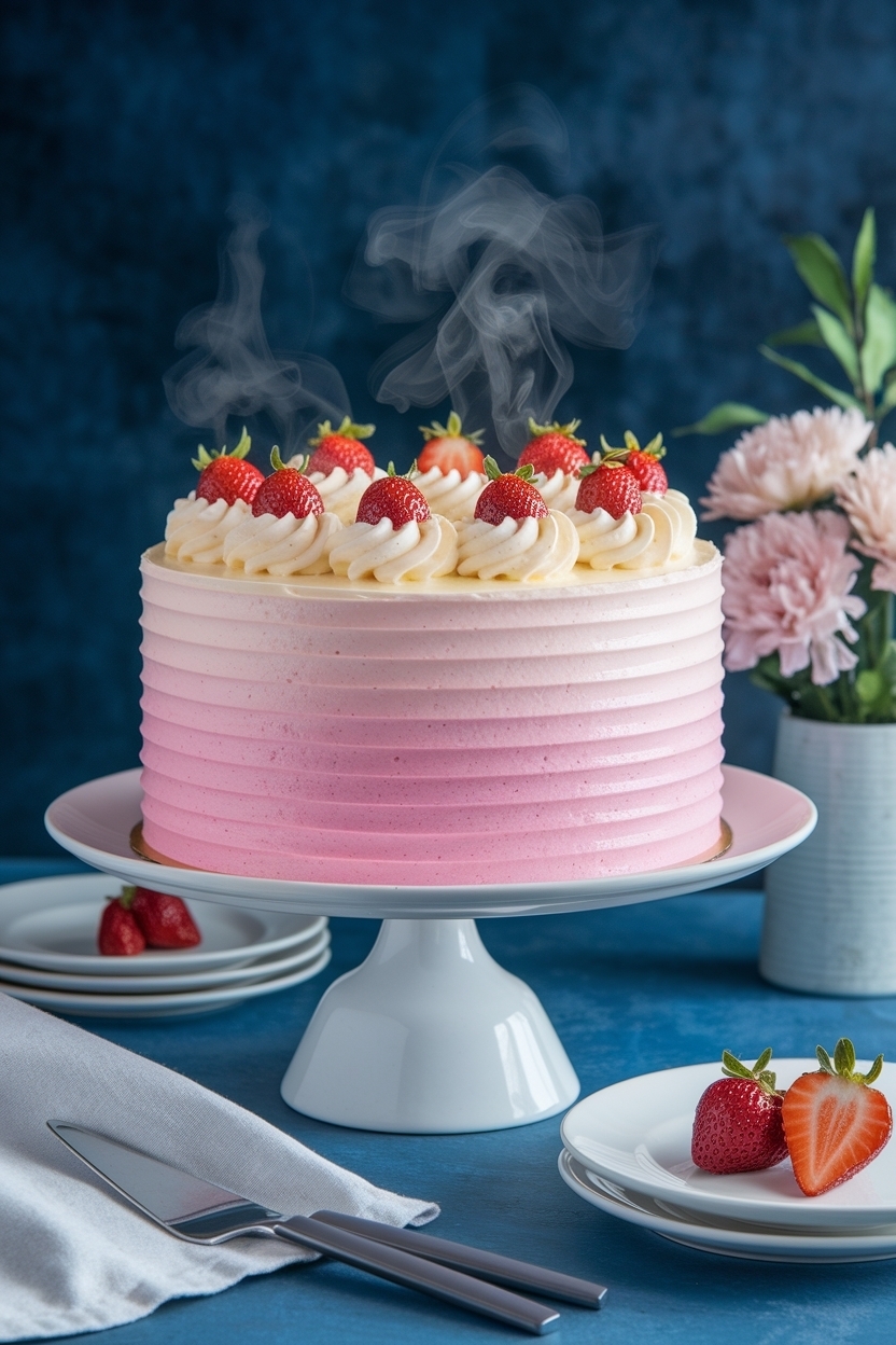 ombre pink layer cake strawberry buttercream