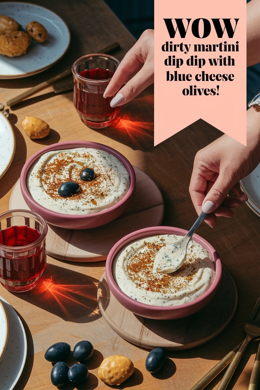 dirty martini dip with blue cheese olives