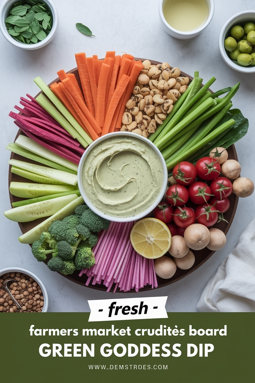 farmers market crudités board green goddess dip