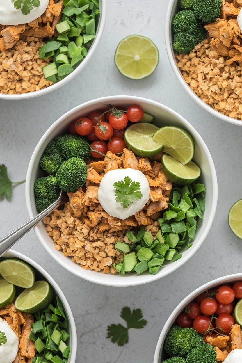 high protein chicken burrito bowl meal prep