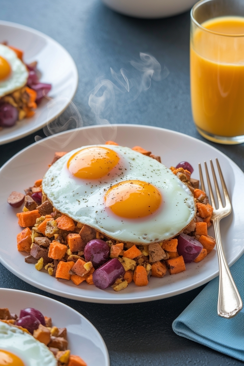 breakfast hash with sweet potato and eggs