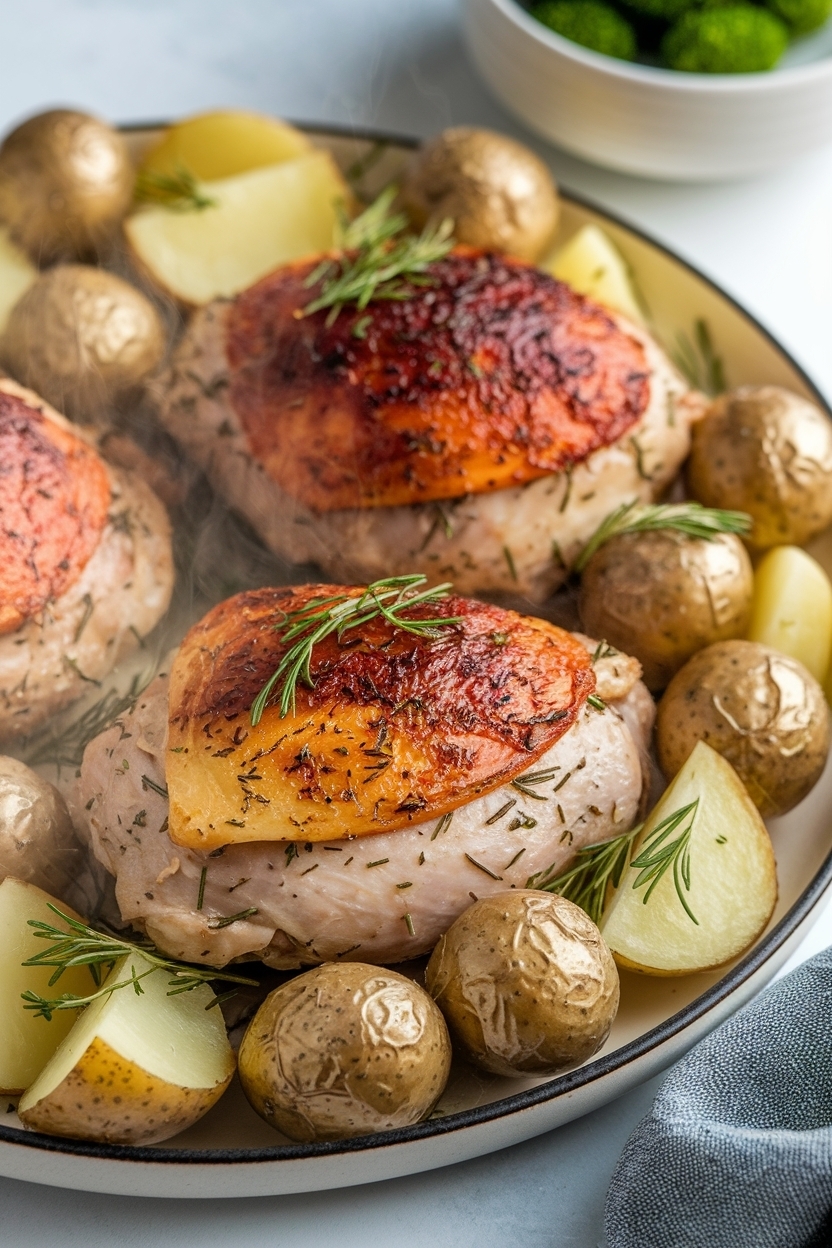 herb roasted chicken thighs with potatoes