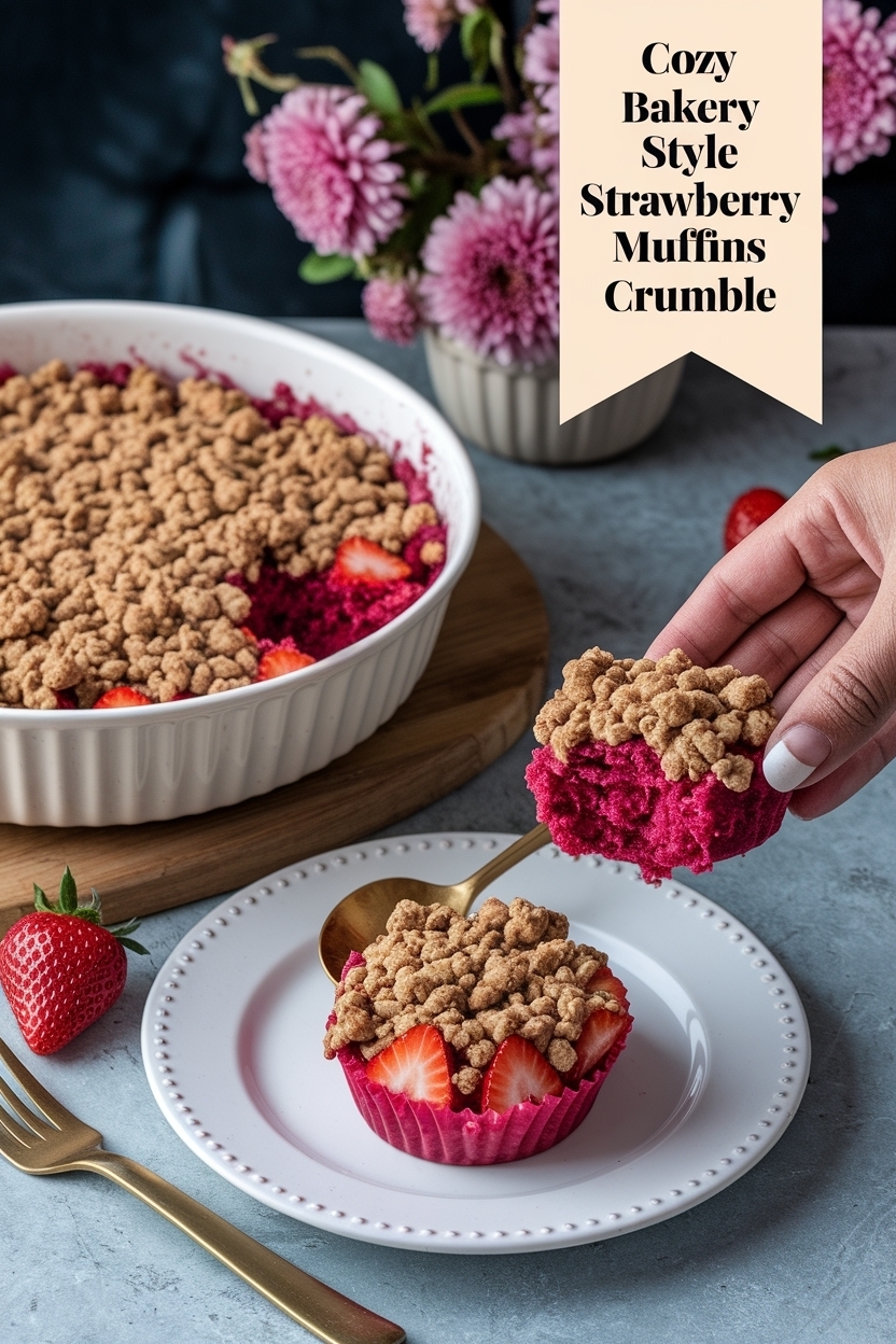 bakery style strawberry muffins crumble