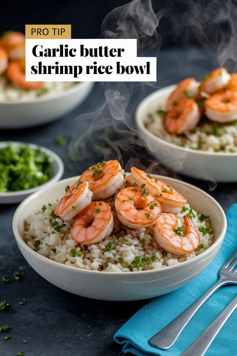 garlic butter shrimp rice bowl