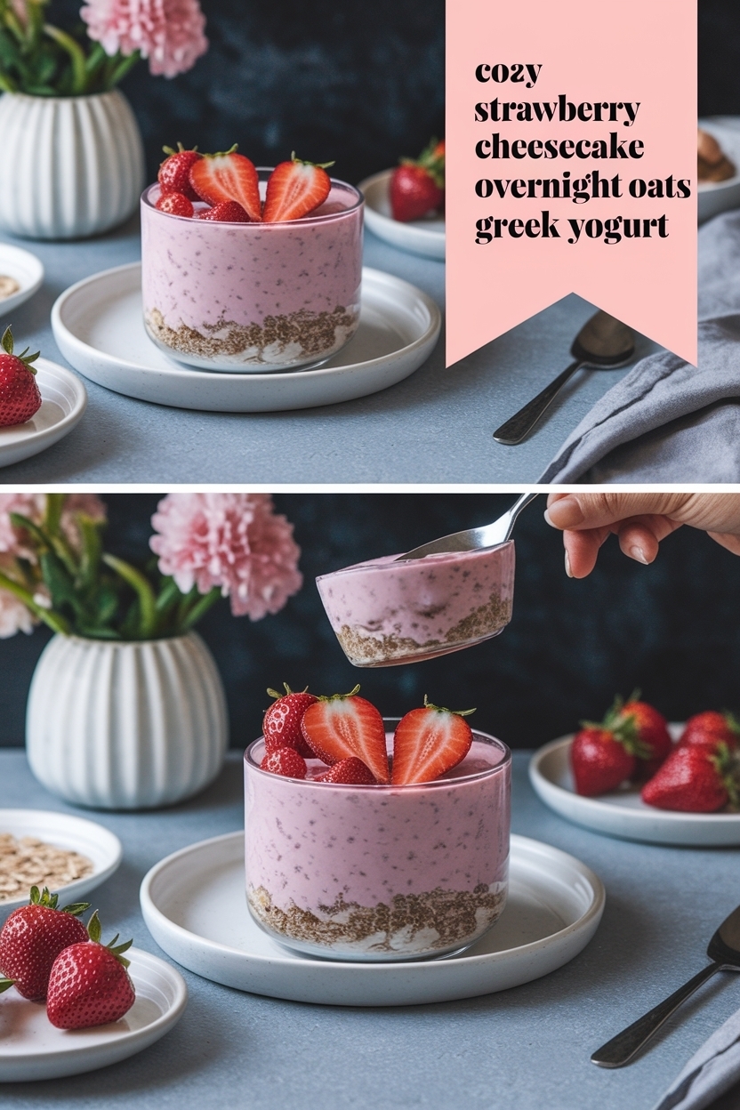 strawberry cheesecake overnight oats greek yogurt