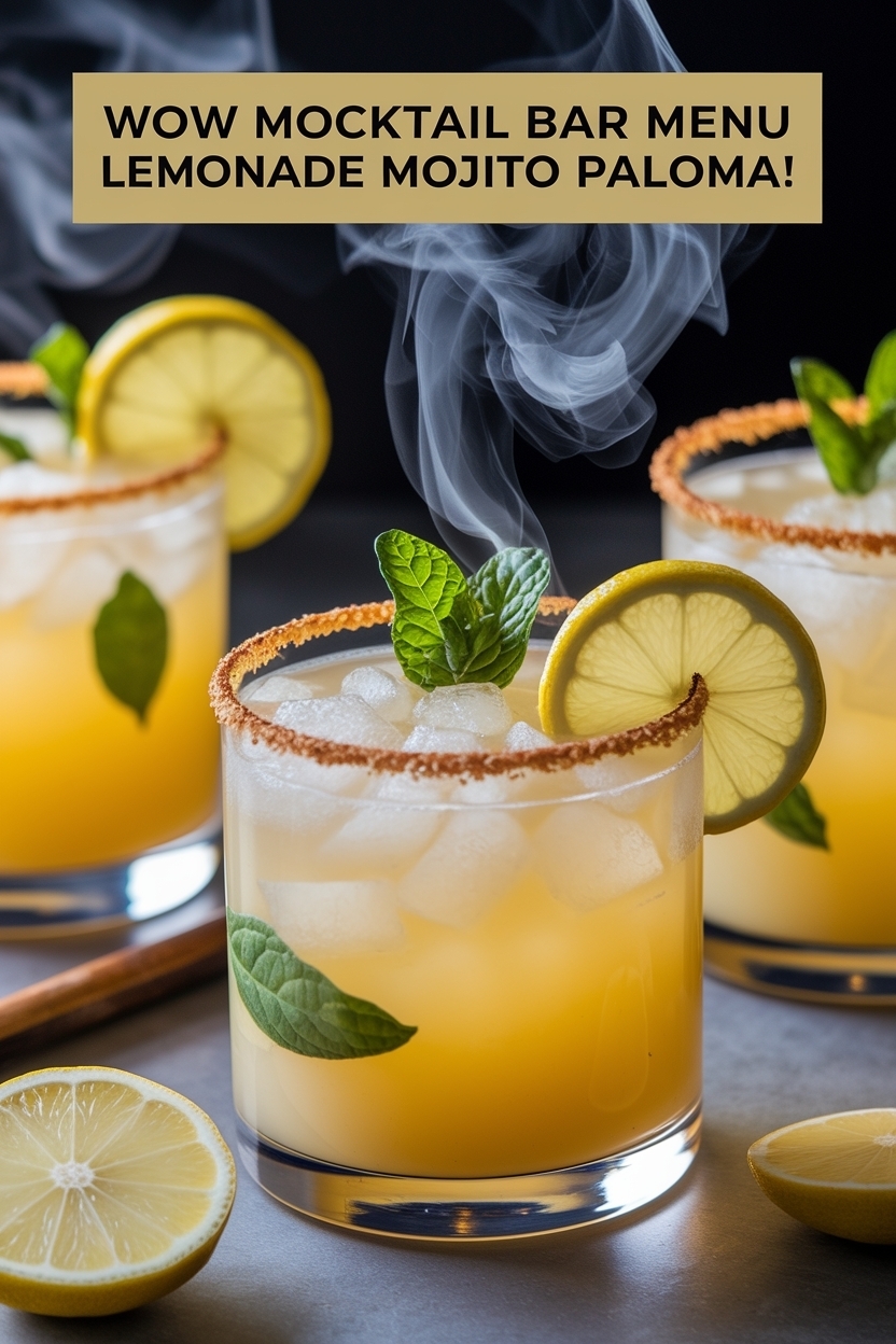 mocktail bar menu lemonade mojito paloma