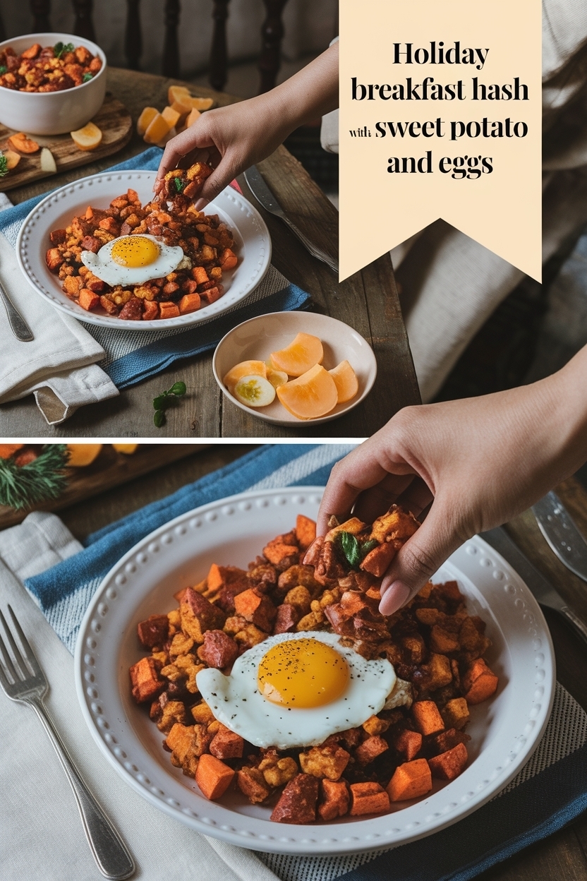 breakfast hash with sweet potato and eggs
